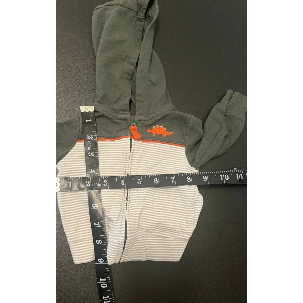 Carter's Zip Up Hoodie Baby 3M Green Striped Dino 1633
